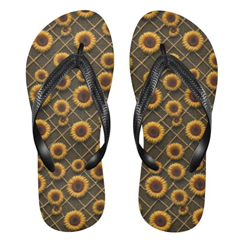 Flip Flop Sandals Sunflower Plaid Print for Women Men Beach Outdoor XS