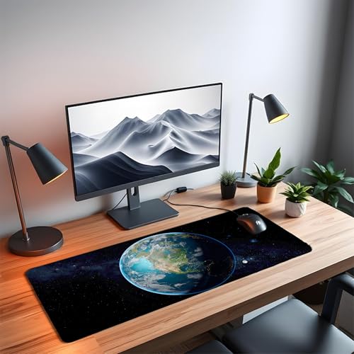 Image of Earth XL Extended Gaming Mouse Pad | XXL Large Desk Mat 60x30cm for Laptop & PC | Non-Slip Rubber Base, Waterproof, Durable & Smooth Surface | Office, Gaming & Study