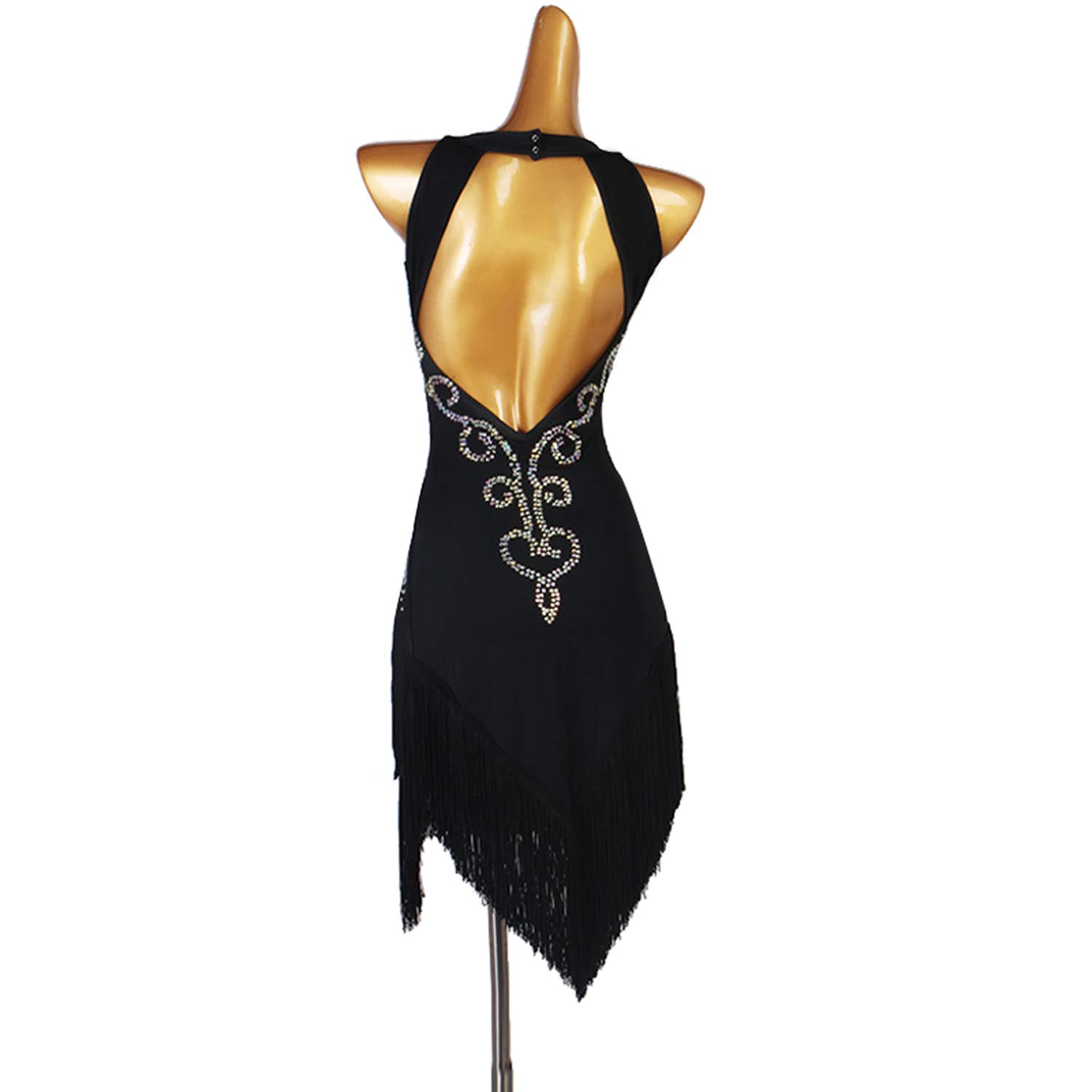 Latin Dance Competition Dresses for Women Sleeveless Ballroom Dance Dress Waltz Costumes Cha Cha Performance Skirt,Black,M