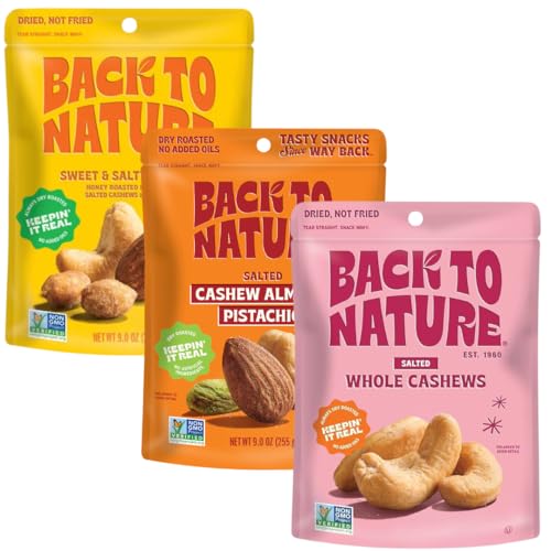 Image of Back to Nature Nut Mix Bundle - Cashew, Almond & Pistachio Blend + Jumbo Cashews + Sweet & Salty Nuts, Dry Roasted, Non-GMO, On-the-Go Pouch Snack
