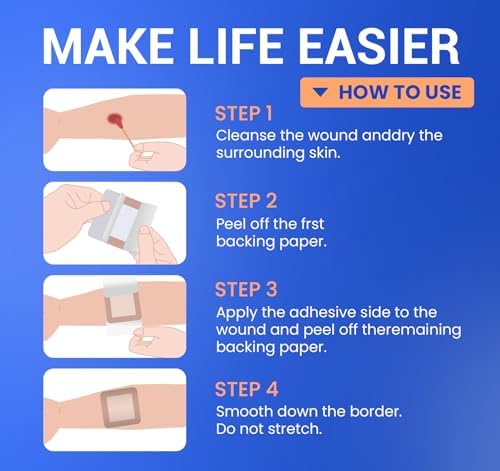 Image of Large Waterproof Bandages 3X3 Silicone Foam Dressing Sensitive Skin, 20 PCS | Bioemmalab Wound Dressing, Adhesive Cohesive Pad with Border, First Aid, Post Surgical and Burn, Pressure, Scar Healing