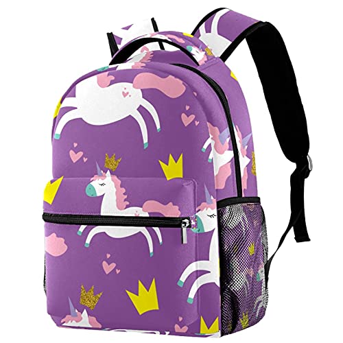 Sac à dos licorne couronne avec porte-gourde pour enfant fille et garçon