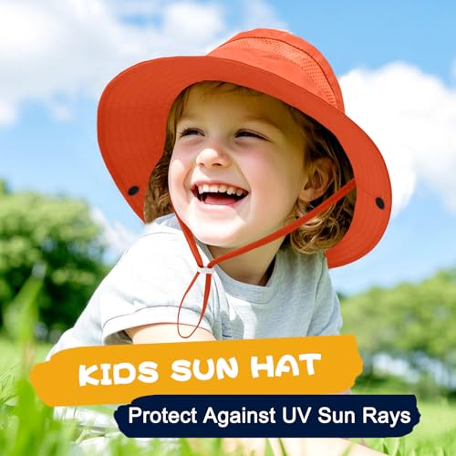 Image of Outdoor Kids Sun Hat for Boys Girls Wide Brim Mesh Bucket Hat UPF 50+ Sun Protection Breathable Summer Fishing Safari Hat