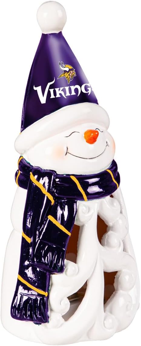 Team Sports America NFL Minnesota Vikings Lighted Snowman Figurine Ornaments, 8" LED Tabletop Decoration, Resin Holiday Statuary, Indoor Christmas Décor & Gift for Football Fans