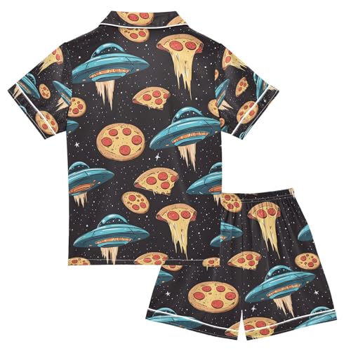 senya Ufo Pizza Satin Summer Pajama Sets Silk Short Sleeve Button Down Sleepwear2
