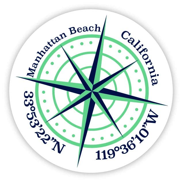 Manhattan Beach California 2-Inch Vinyl Decal Sticker Latitude Longitude Compass Design