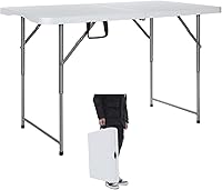 Lakhow 4FT Heavy Duty Folding Utility Table - Adjustable Height Portable Plastic Tabletop 330lbs Capacity Indoor Outdoor White