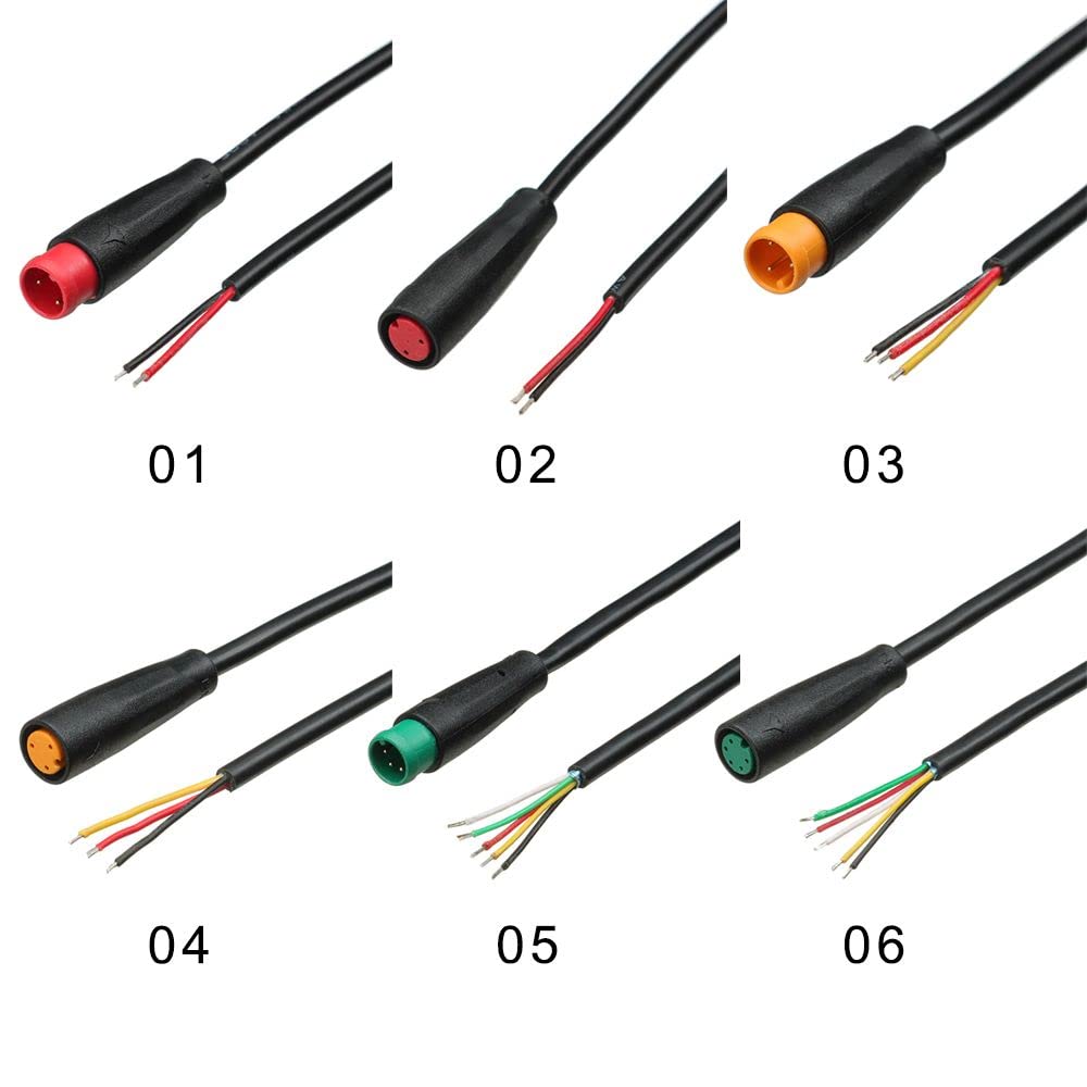 gofidin 6 Pcs Ebike Extension Cable 2pin/3pin/5pin Base Connector Female/Male Single Head Display Pin for Ebike Bafang Ebike Accessories 9mm Connector