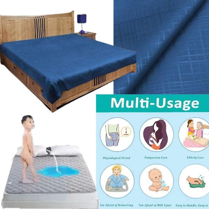 Image of Waterproof PVC Plastic Mattress Protector Double Bed Flat Bedsheet with Elastic for Babies Girls & Boys (Blue, Size 72x78)