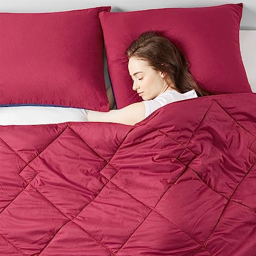 Image of Comfort Spaces Vixie Reversible Comforter Set - Trendy Casual Geometric Quilted Cover, All Season Down Alternative Cozy Bedding, Matching Sham, Red /Navy, Full /Queen 3 piece