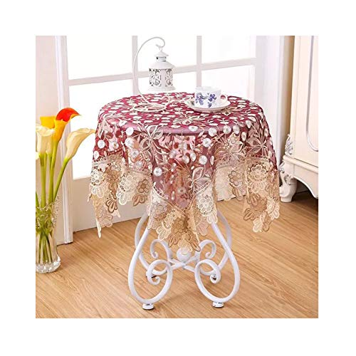 テーブルクロス 刺繍レーステーブルクロス、マクラメ編みの汚れやシワのあるテーブルカバー、ベッドサイドテーブルテレビキャビネットカバー)(Red,110x110cm(43x43inch))