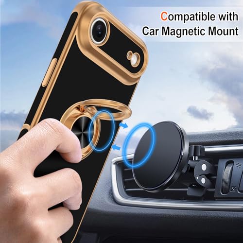 Coque iPhone Air 6,5" noire Hython avec anneau support rotatif et béquille