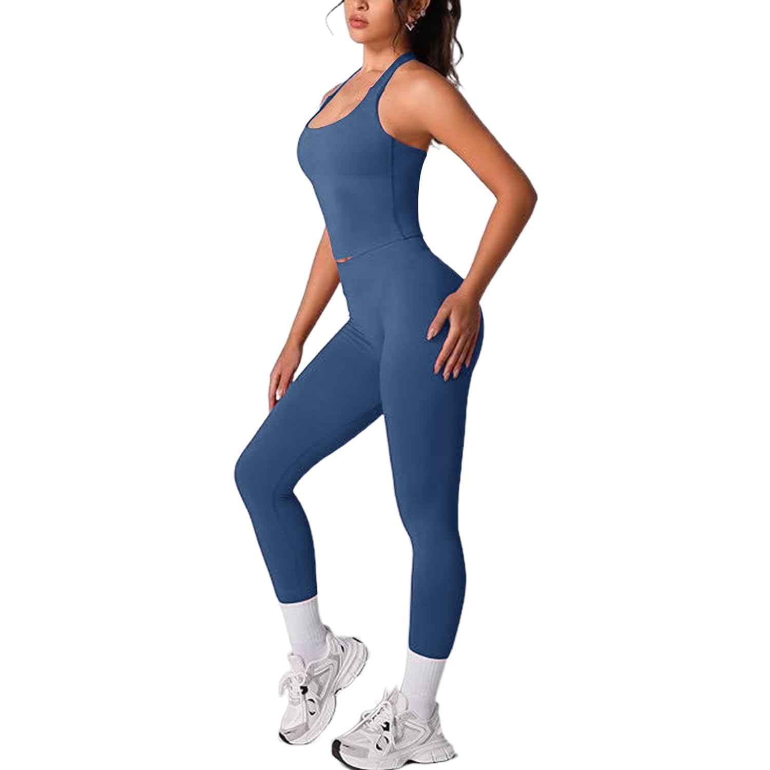 JN JANPRINT Conjuntos de gimnasio para mujer, 2 piezas, brasier deportivo sin espalda, parte superior halter, leggings ocultos, trajes de yoga, trajes de entrenamiento