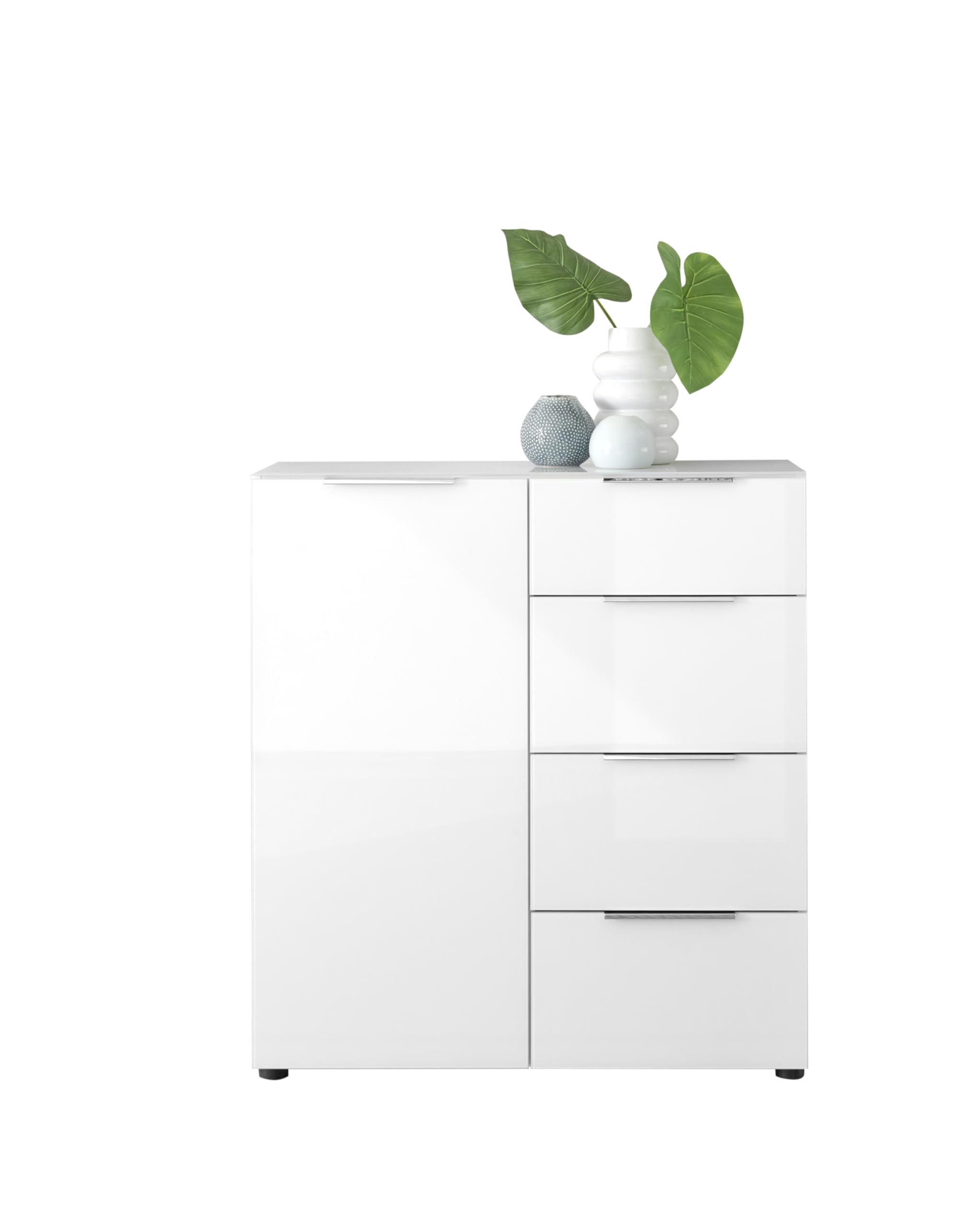 Kommode SANTORIN – Weiß mit Glasfront, 90 x 99 x 40 cm