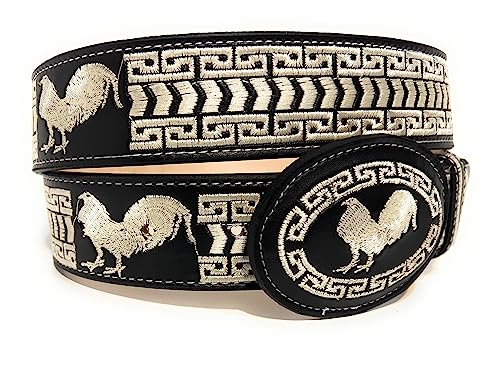 Men's Rooster Embroidered Western Leather Belt, Cinto Vaquero Bordado Con Gallo2