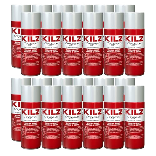 KILZ Original Oil-Based Primer Spray White Flat 13 oz Aerosol (24 Pack) Interior Stain Blocking Primer Sealer Paint Prep Spray for Wood Drywall Masonry & Metal