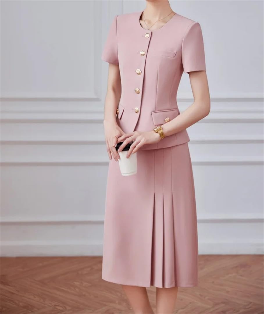 Women's Fashionable Professional Two Piece Set Short Sleeve Blazer And Long Skirt Elegant Office Clothing