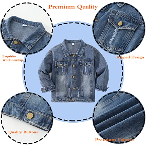 Image of Girls Boys Jean Jacket for (4-14 Years Kids) Trendy Cozy Soft Ripped Denim Coat Casual Outerwear School Travel Teen Gift