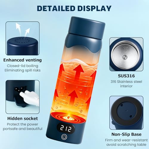 Image of Travel Electric Kettle Portable Mini Kettle, 316 Stainless Steel 16.91Oz /500mL, Small Hot Water Boiler with 4 Temperature,Fast Boiling water with Auto Shut-Off and Boil Dry Protection blue