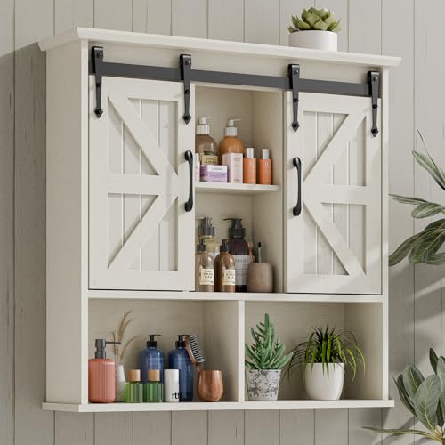 Image of Vabches Bathroom Wall Cabinet, Farmhouse Medicine Cabinet, White
