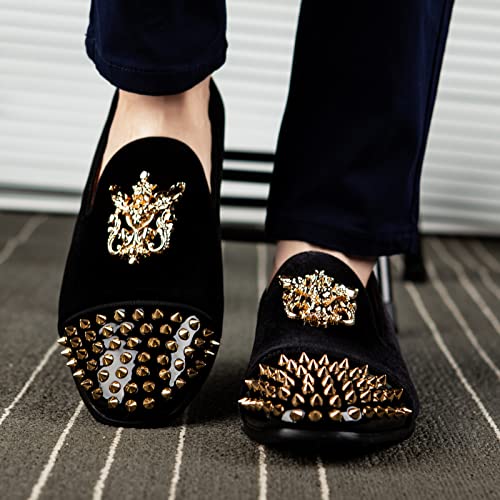Image of Meijiana Mens Velvet Loafers Dress Shoes with Metal Embellishments Party Luxury Loafer Shoes