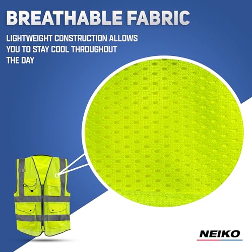 Image of Neiko High Visibility Safety Vest ANSI Class 2, 9 Pockets