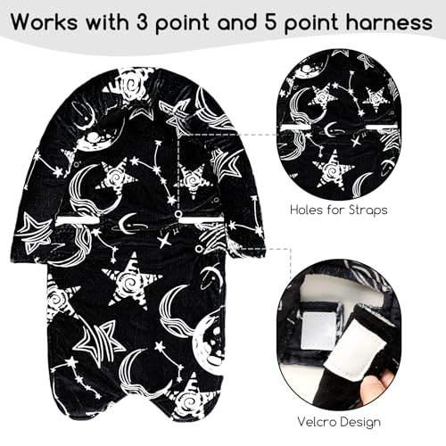 Image of GFU Baby Car Seat Head Support for Newborn, 2 in 1 Infant Car Seat Head Body Support with Strap Pads, Soft Stroller Cushion Pillow Insert for Girls, Fits for Stroller, Swing, Black Star