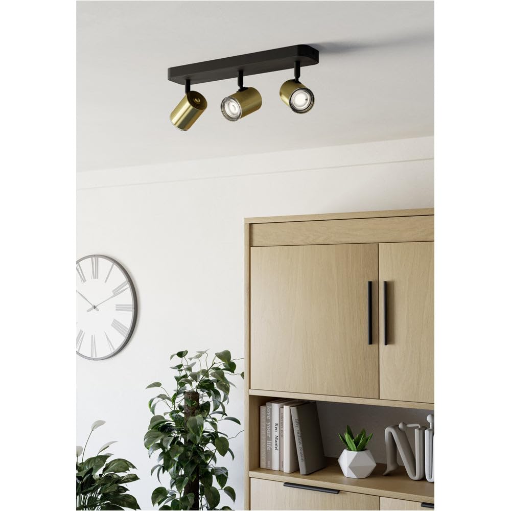 Loops Triple LED Bathroom Ceiling Spotlight - Black & Brushed Brass