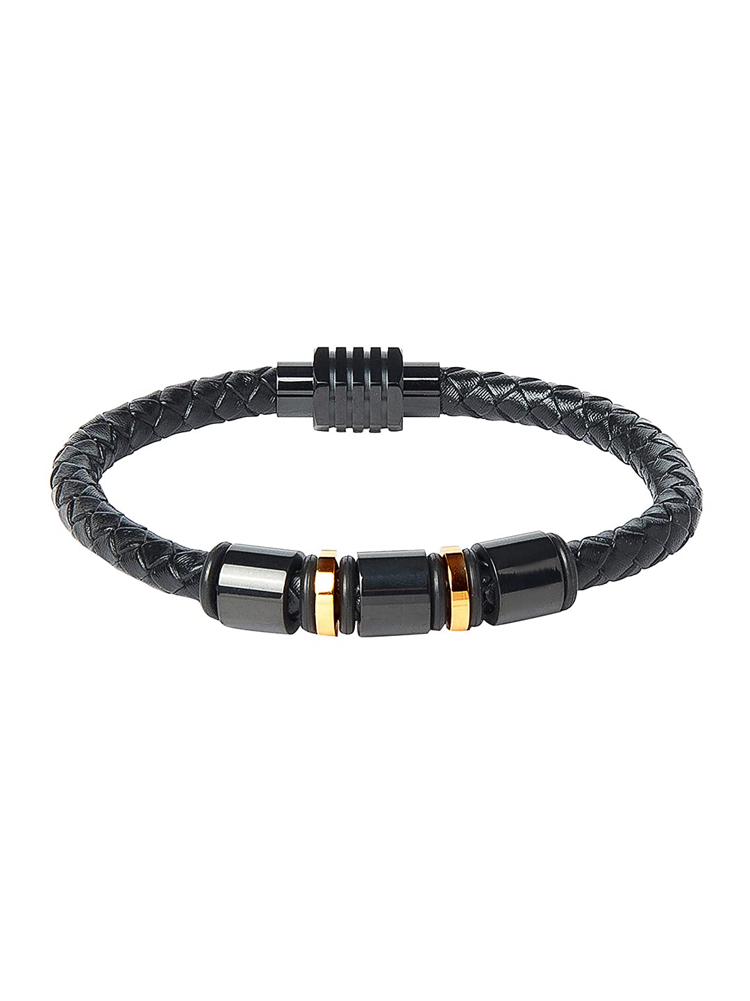 Shining Jewel - By Shivansh Braided Stainless Steel and Leather Bracelet for Men, Boys and Women [Unisex] Black (SJ_3344) (B09BNDPJL4) Amazon Price History, Amazon Price Tracker