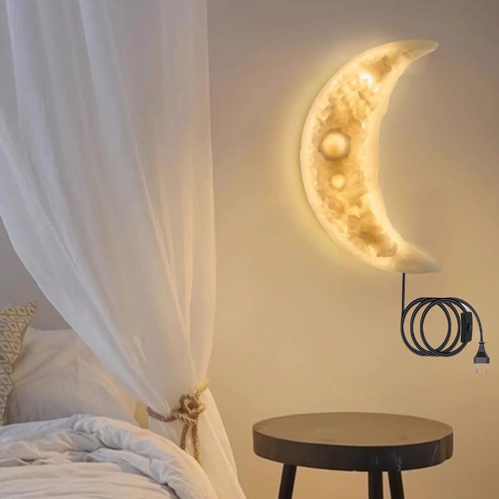 Applique a LED a Forma di Luna con Telecomando, Illuminazione Interna dimmerabile, Illuminazione Decorativa Creativa per Comodino, Camera da Letto e corridoio, Cavo da 1,8 m