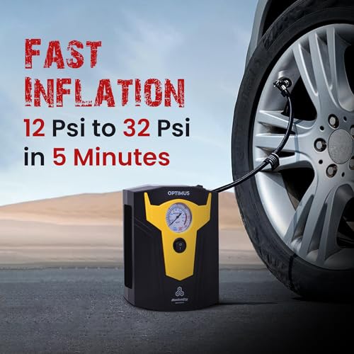 Image of Autofy OPTIMUS with 2 YEARS War'ranty' Car Tyre Inflator Pump Tyre Inflator for Car Air Pump for Tyres all Cars Sedan SUV Hatchback Bikes Cycles Tyre inflator Car Accessories (150 PSi 12V DC)