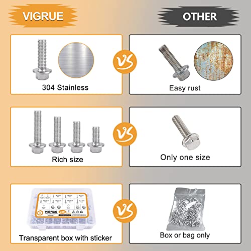 Image of VIGURE 228PCS M6 M8 Metric Bolt Assortment Kit, M6 x 12 /16 /20 /25 /30mm Stainless Steel Flanged Hex Bolts and M8 x 16 /20 /25 /30mm Flange Metric Bolts and Nuts Kit