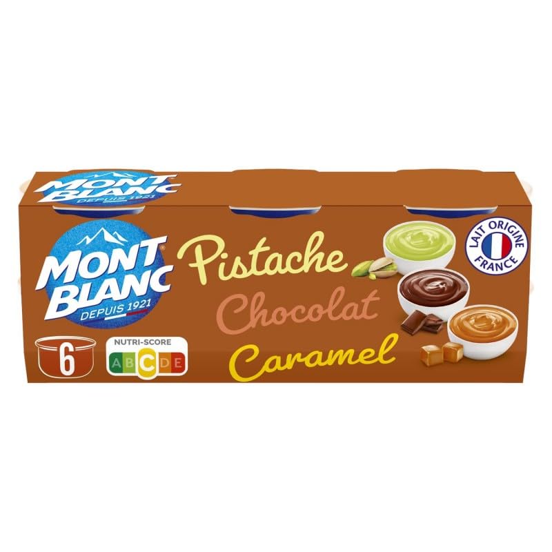 Crème Dessert Chocolat Caramel Pistache - Pack de 6 Pots de 125g - Lot De 3