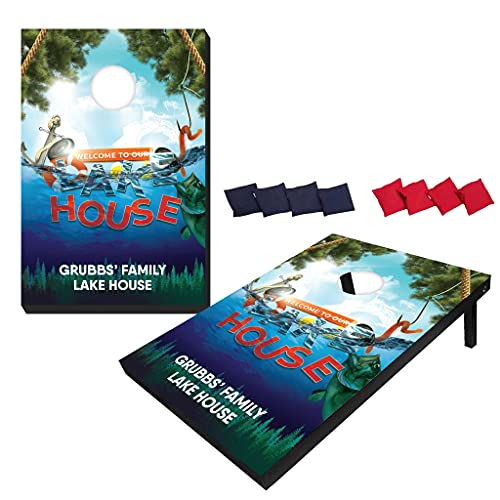 VictoryStore Cornhole: Custom Lake House Cornhole Bag Toss Custom Text, Includes 8 Bags