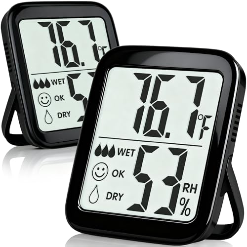 Antonki 2 Pack Room Thermometer for Home, Hygrometer Indoor Humidity Meter Gauge, Digital Temperature and Humidity Sensor Monitor for House, Terrarium, Incubator, Greenhouse - Battery Included