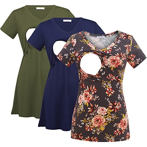 Image of Bearsland Womens 3 Packs V Neck Nursing Tops Maternity Breastfeeding Tee Shirts