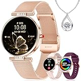 Smart Watch for Women 1.19” HD AMOLED Touchscreen Small Fitness Smartwatch with 3 Bands/Bluetooth Call/DIY Dial/Heart Rate/Sleep Monitor, 120+ Sports Mode IP68 Waterproof for Android/iOS, Rose Gold