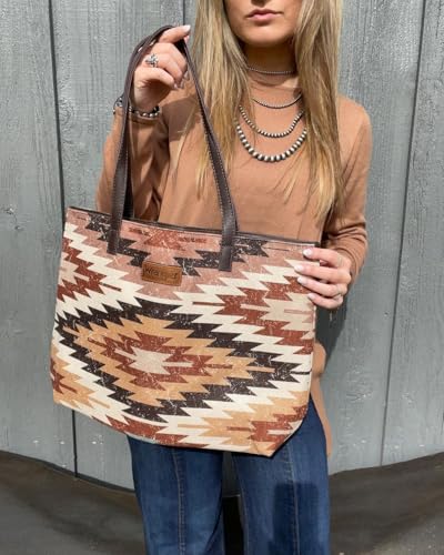 Image of Montana West Wrangler Aztec Print Canvas Tote Bag Capacity Shoulder Bag for Work, Travel & Everyday Use