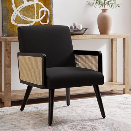 Nebuaegis Accent Chair with Rattan Arms, Living Room Chairs with