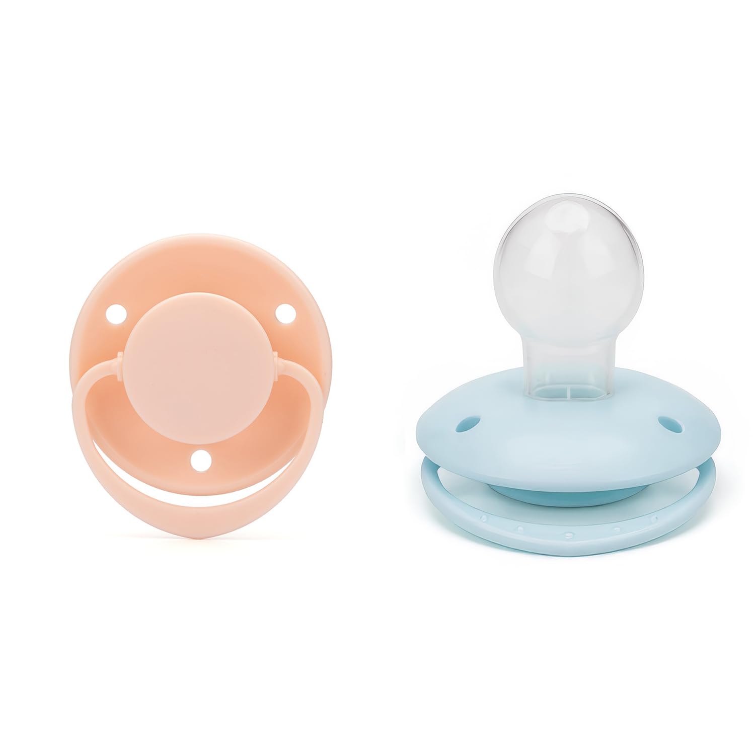 CutiePlusU BPA-Free Large Size Pacifiers Round Silicone Shield Solid Color 2-Count Pink+Blue