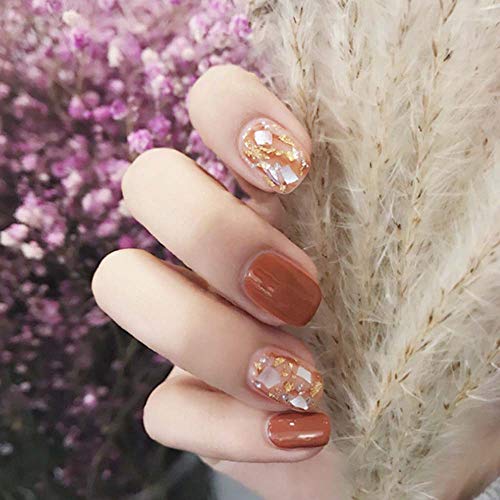 Vogee Glossy Colorful Shading Fake Nails Short Square 24Pcs Acrylic False Nails Press on Art Nail Tips for Girls and Women (Pumpkin Color)