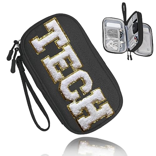 Image of COSHAYSOO Small TECH Pouch Electronics Organizer Travel Bag Personalized Valentines Traveling Gifts for Women, Charging Cords Phone Charger USB Cable Management Airplane Cruise Essentials Black