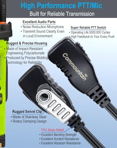 Image of commountain Earpiece Compatible with Motorola Radios R2, CP100D, CP200D (Pack of 2)