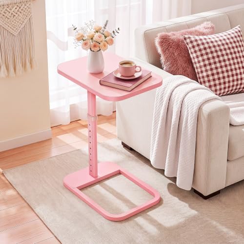 Image of Kitstorack Upgraded TV Tray Table with Panel Lock, 90 Flip-Over Design & Adjustable Height, Sofa Arm Side Table for Eating, Laptop, Couch, Bed, or Small Spaces, Pink