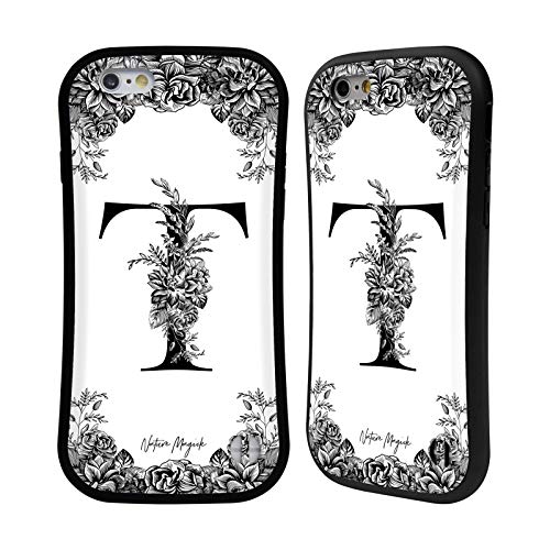Head Case Designs Oficial Nature Magick Letra T Letra de Monograma Floral Negra 2 Carcasa híbrida Compatible con Apple iPhone 6 / iPhone 6s