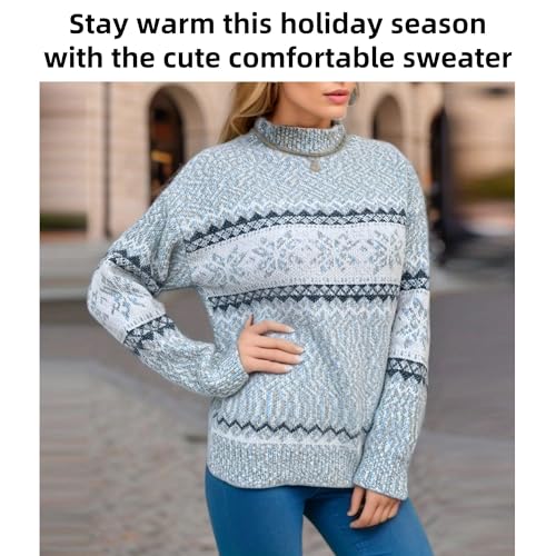 Women's Sweater with Snowflake Pattern Cozy Winter Pullover with Nordic Style Soft Mock Neck Long Sleeve Jumper2
