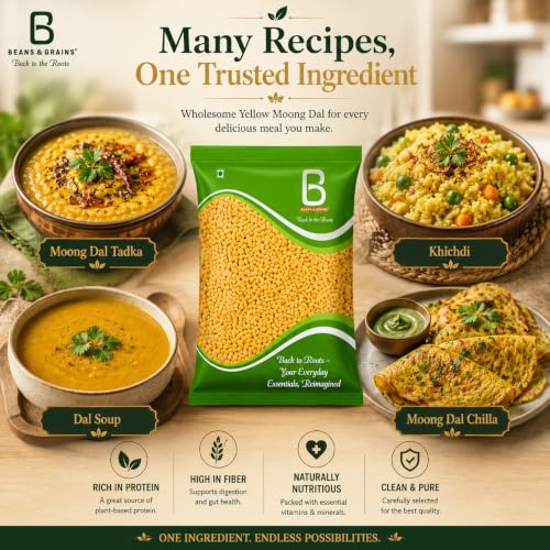 Image of Unpolished Moong Dal (Split), 1kg | Unpolished Split Lentils | High-Protein, Fiber-Rich & Hygienically Packed | Ideal for Khichdi, Dal Tadka & Everyday Cooking