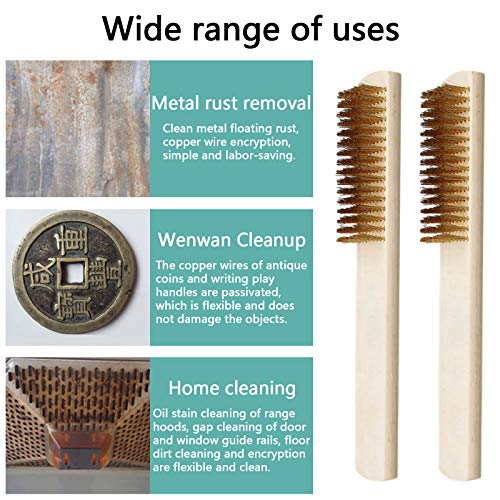 Image of 12Pcs Wire Brushes Set Heavy Duty Copper Plated Steel Wire Scratch Brush for Cleaning Rust Dust with Wood Handle (16 x 6 Lines)