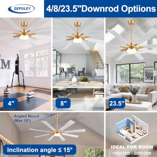 Image of Depuley 72-Inch Ceiling Fan with Light: Modern 8-Blade White and Gold Indoor Outdoor Fans with Remote Control Dimmable Light - Ultra Quiet DC Motor Reversible 6 Speed Timer