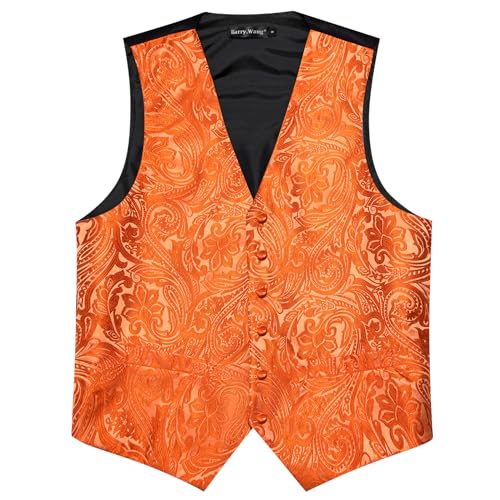 Image of Barry.Wang Men's Suit Vest Tie Bowtie Set Formal Silk Paisley Waistcoat Hanky Cufflinks Lapel Pin Set Wedding Party 7PCS